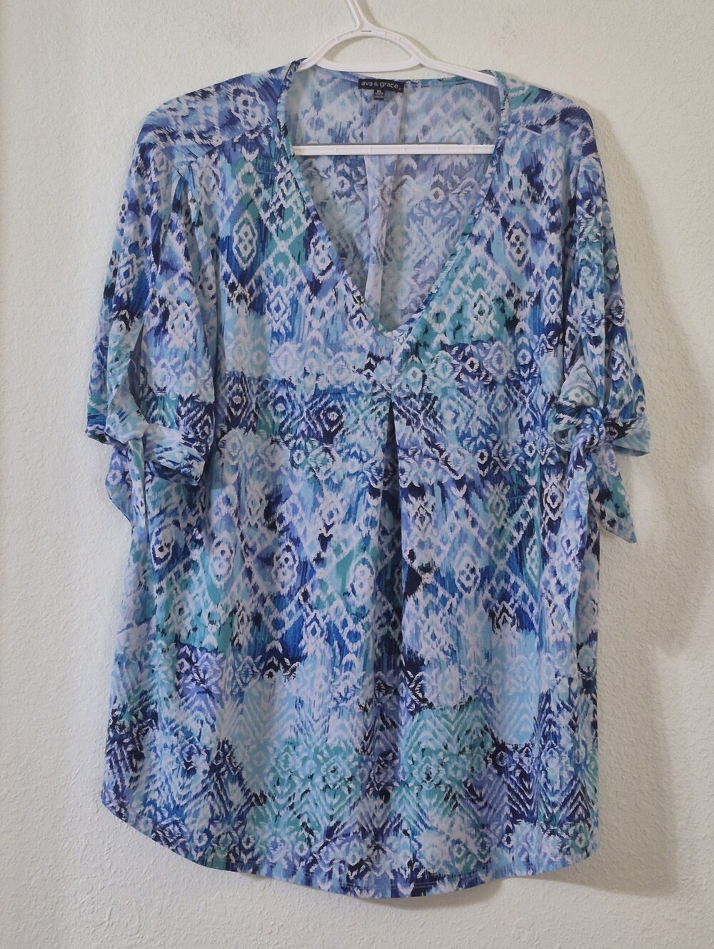 Ava & Grace Blue & Turquoise Abstract Ikat V-Neck Tunic